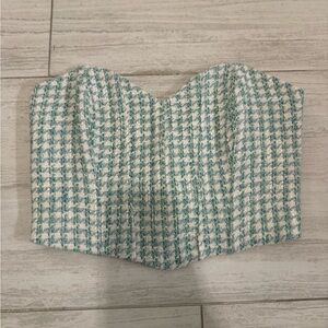 Zara Chic Green and White Tweed Corset top Small